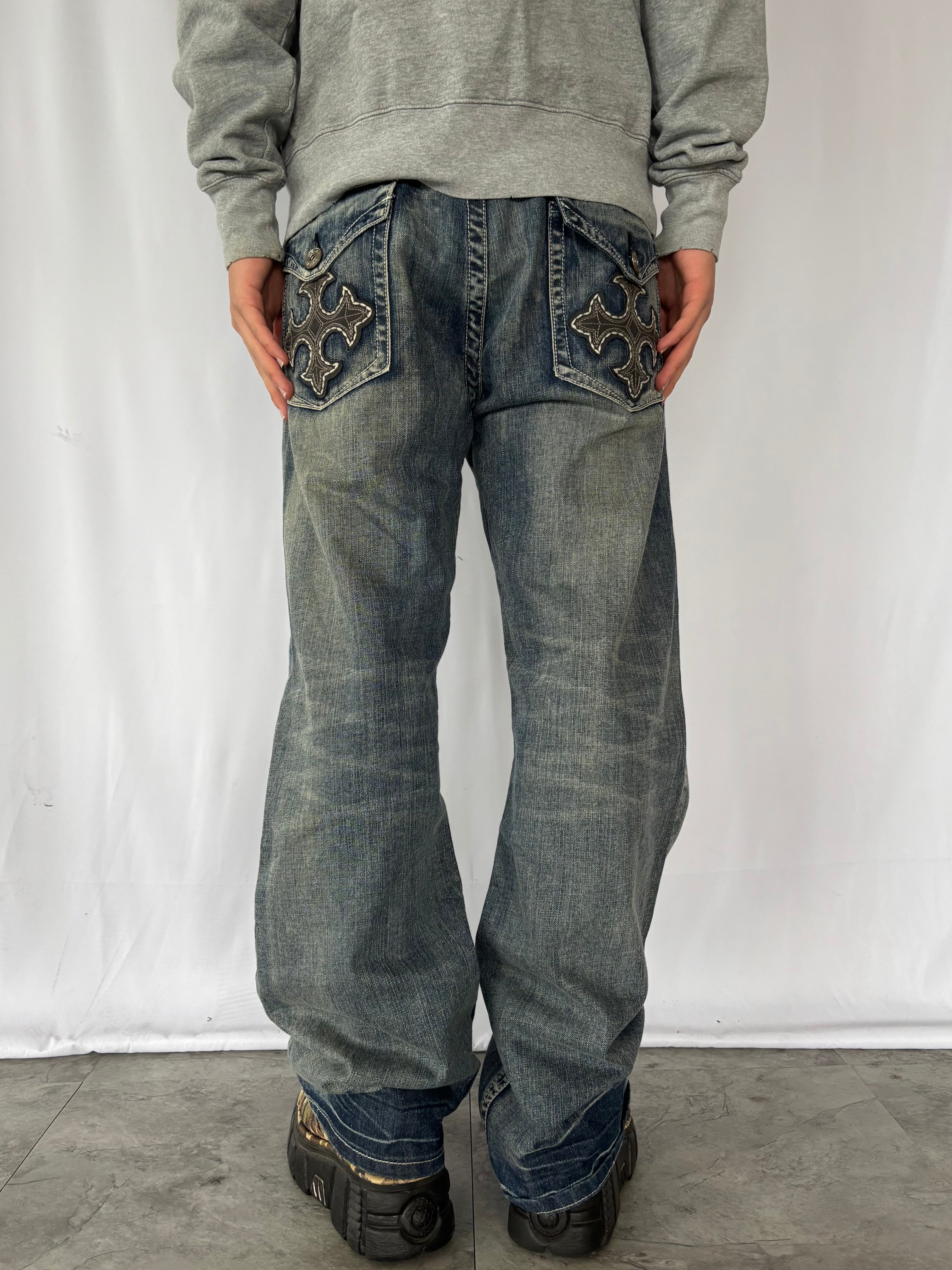unknown cross buggy denim pants