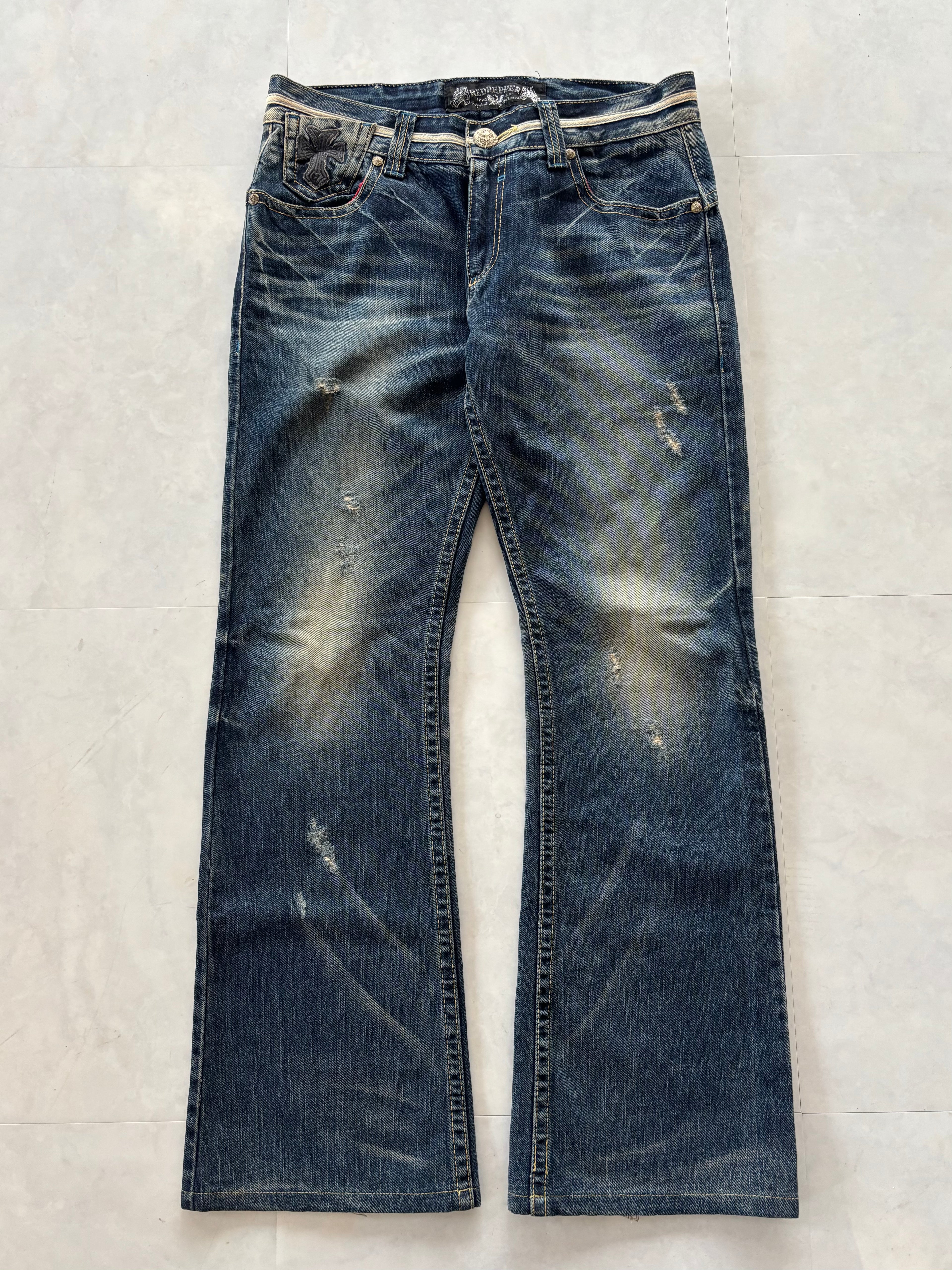 RED PEPPER skull heavy embroidery denim