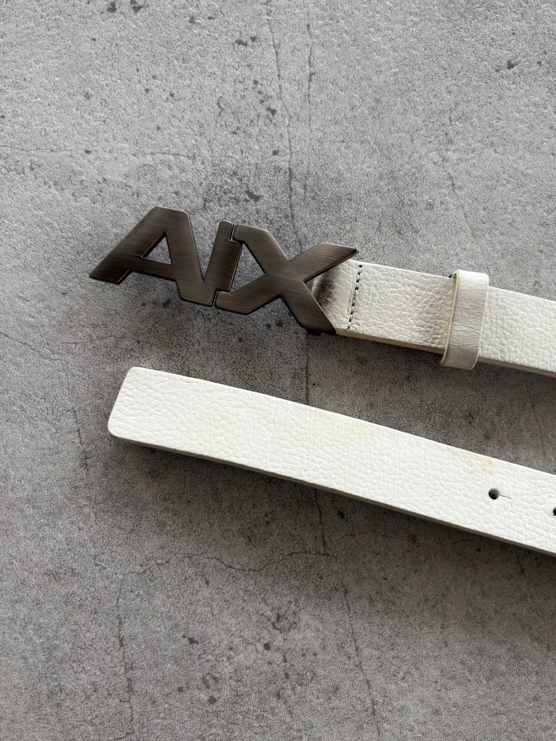ARMANI AX Logo Leather Belt – White