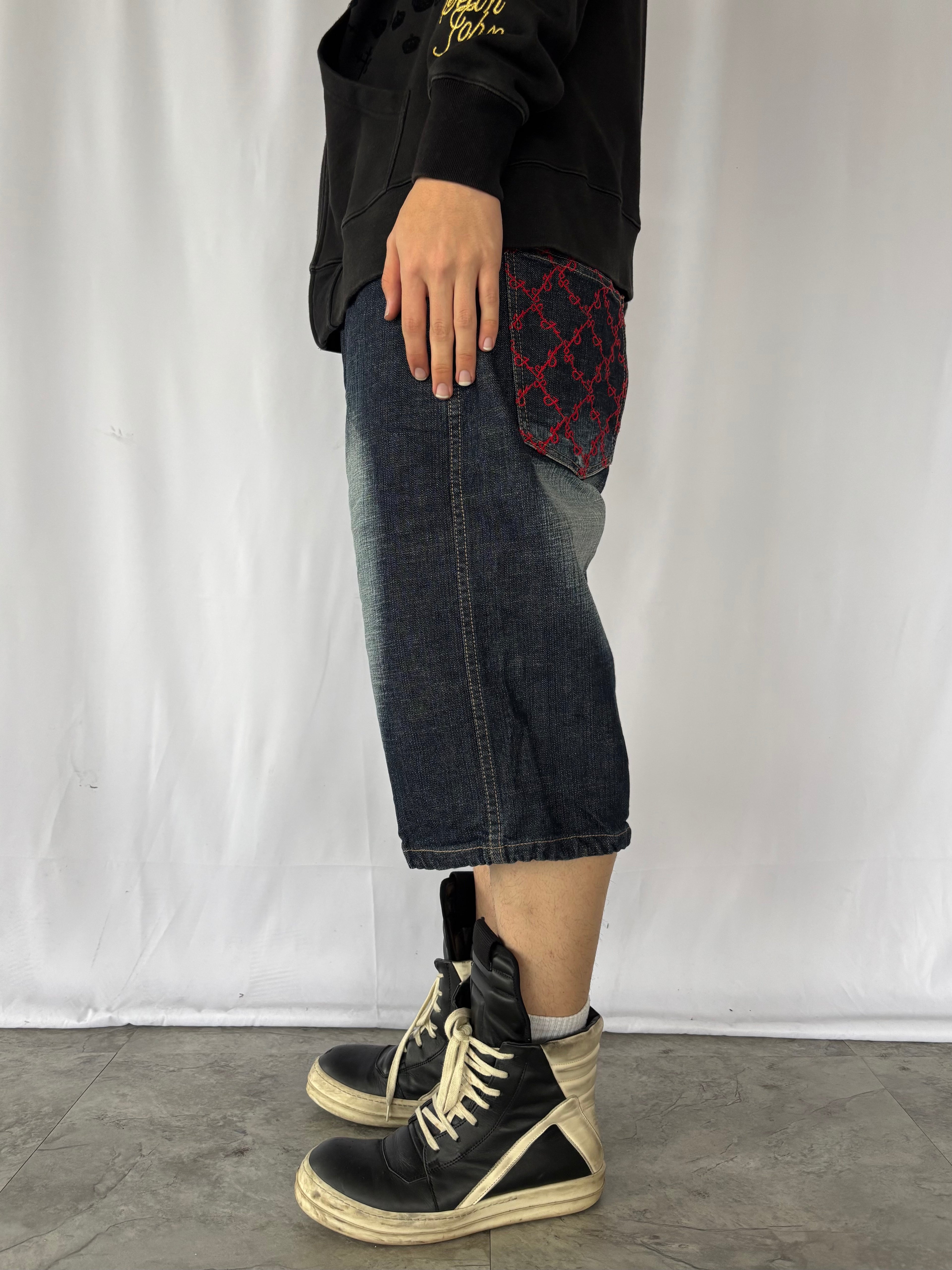 SEAN JOHN Red Monogram Embroidery Denim Shorts