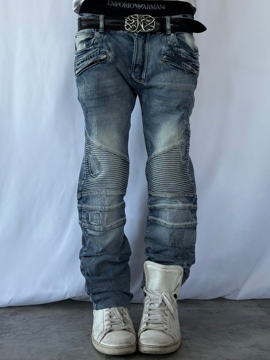 IN THE ATTIC RAVEN BIKER DESTROYED DENIM