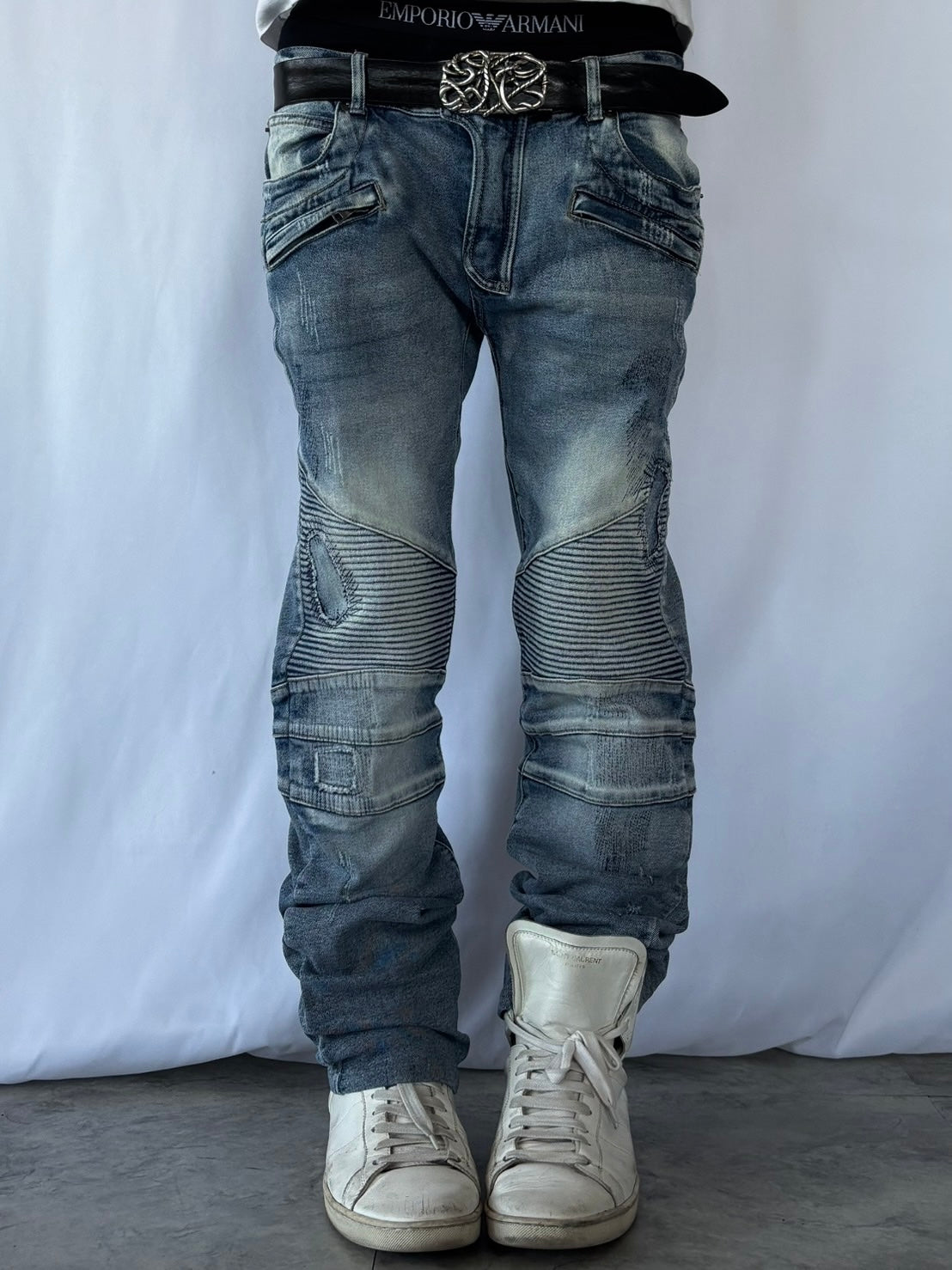 IN THE ATTIC RAVEN BIKER DESTROYED DENIM