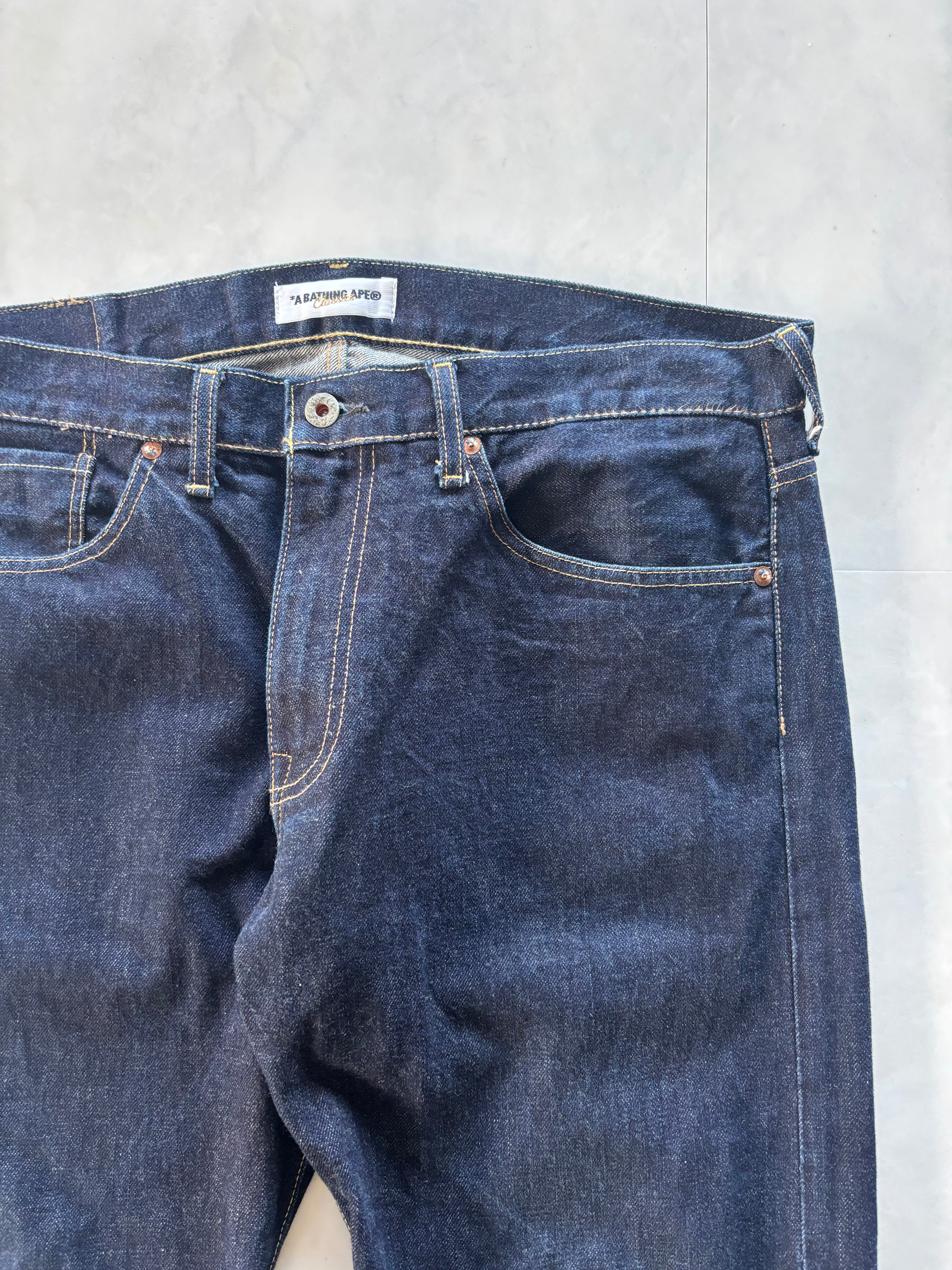 A BATHING APE Gold Star Logo Denim