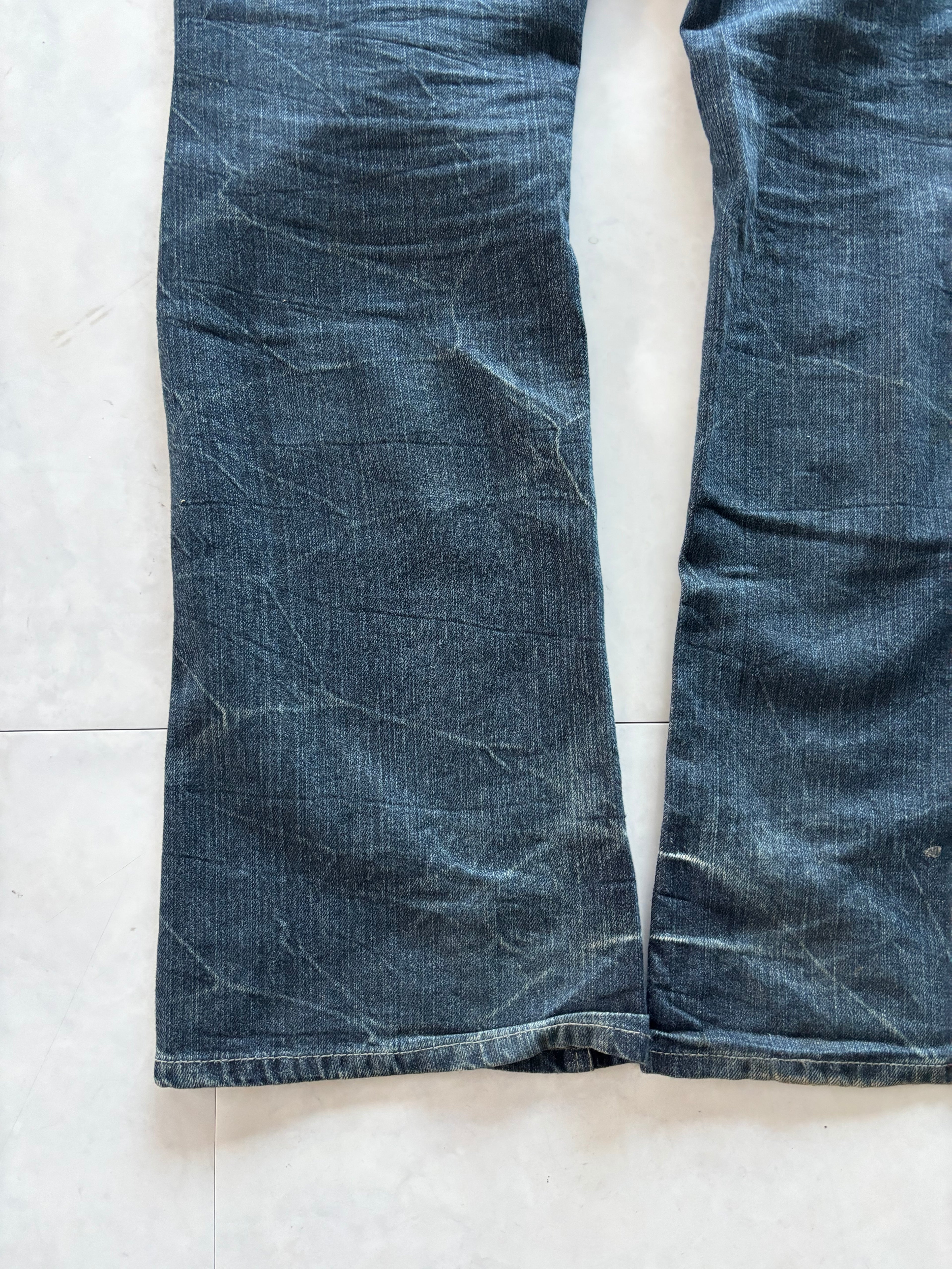 unknown uk skull destroyed flare denim