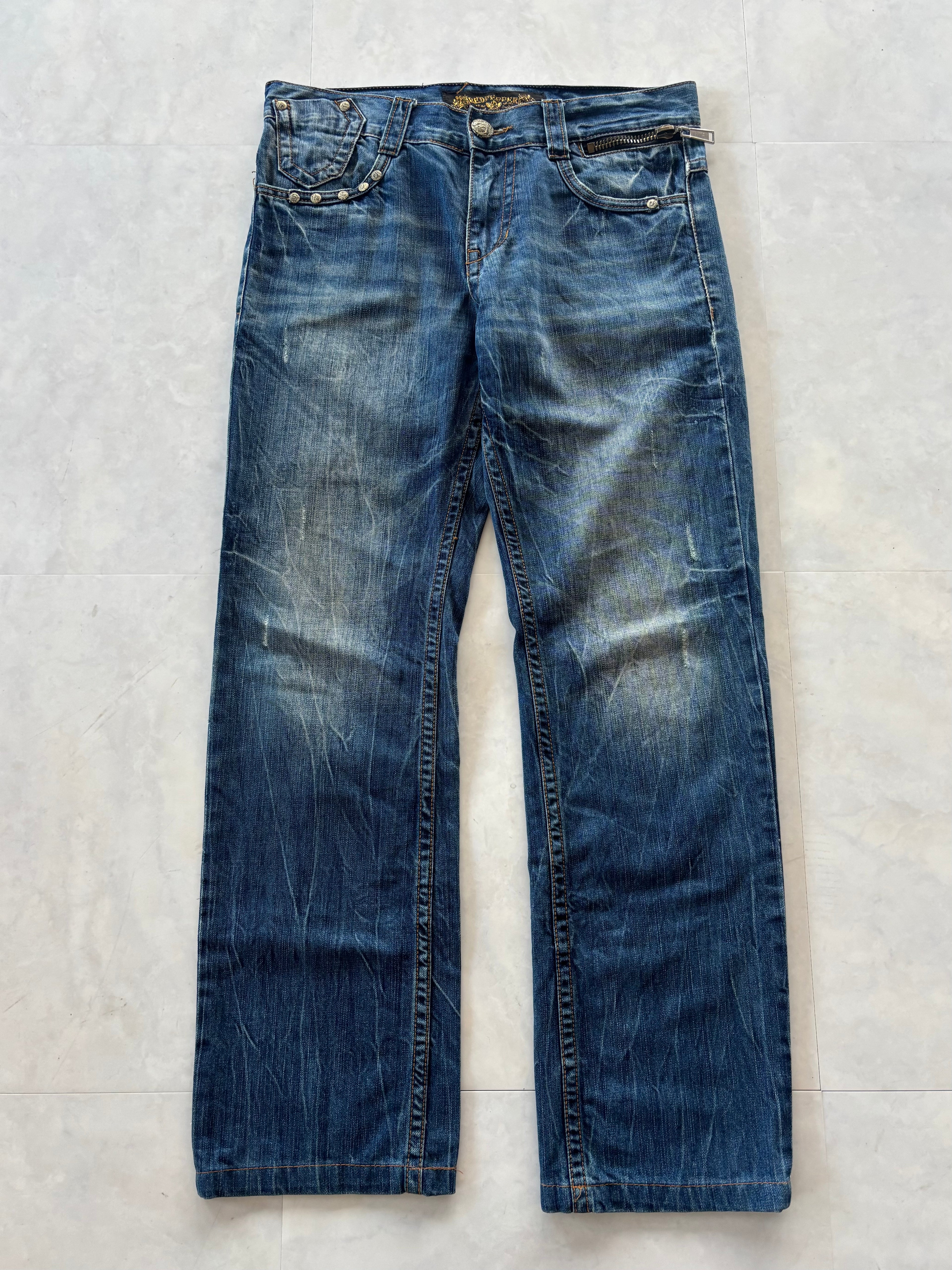 RED PEPPER skull heavy embroidery denim