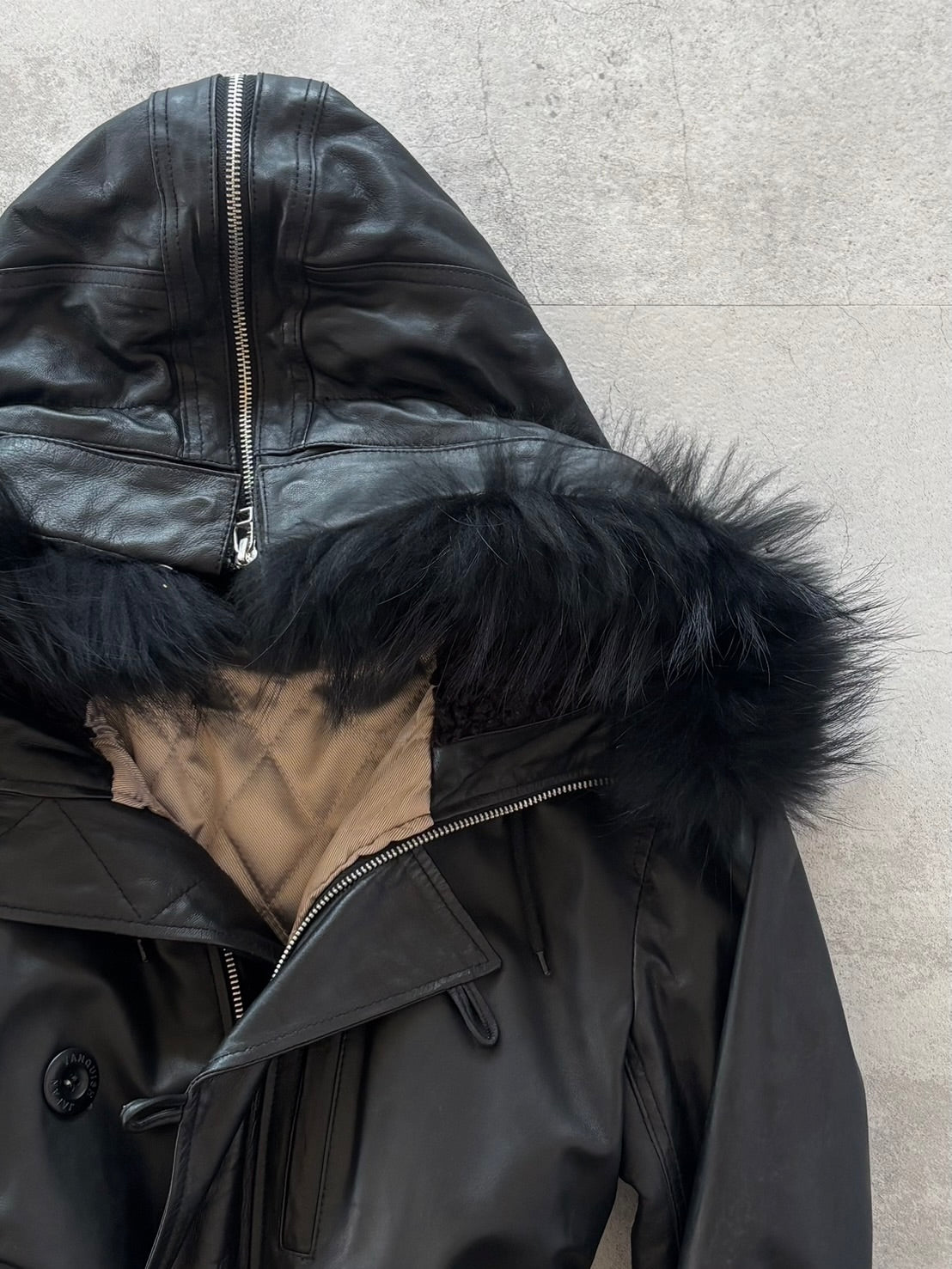 VANQUISH BLACK FUR LEATHER HOOD JACKET