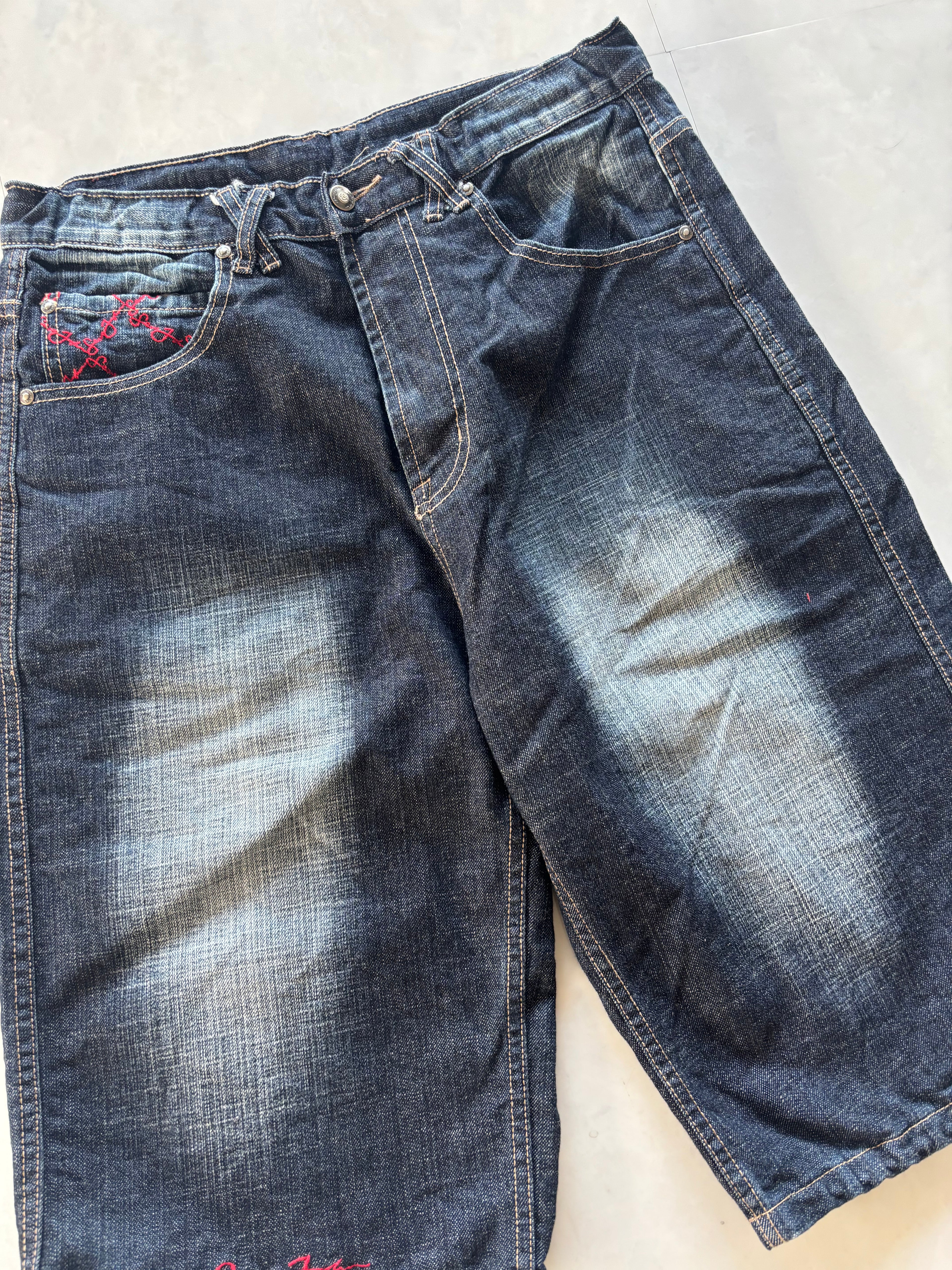 SEAN JOHN Red Monogram Embroidery Denim Shorts