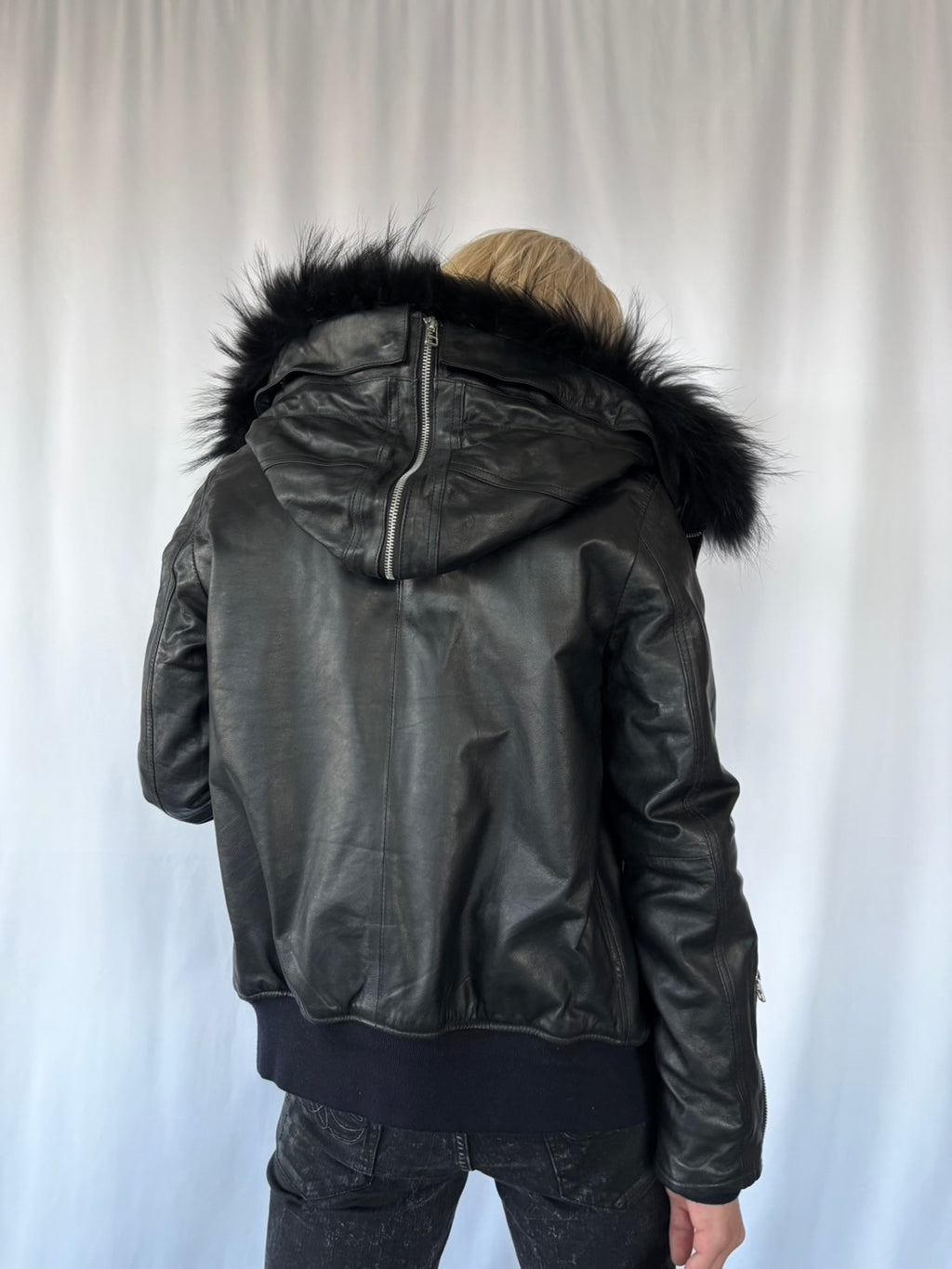 VANQUISH BLACK FUR LEATHER HOOD JACKET