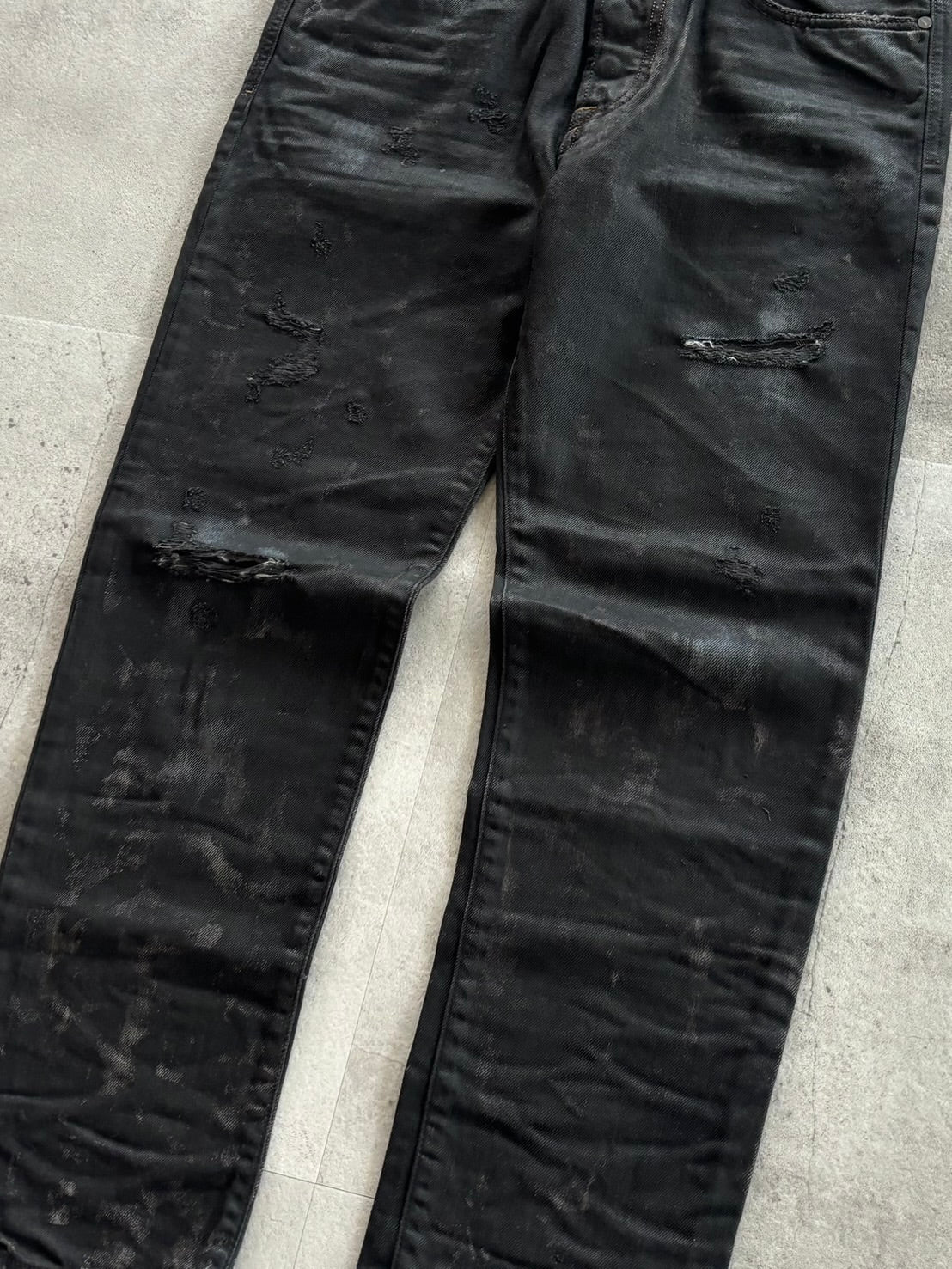 DIESEL Waxed Distressed Denim Pants