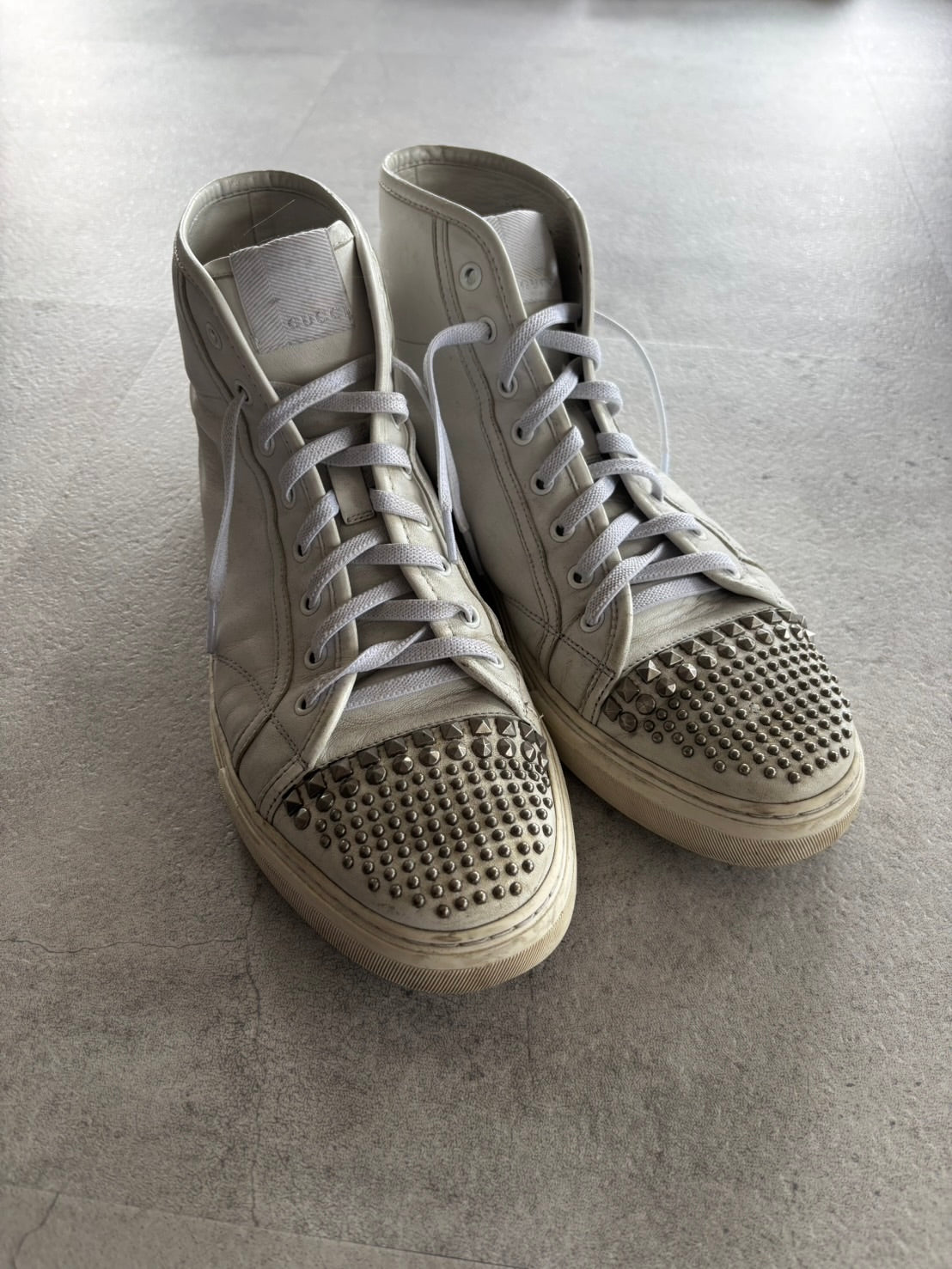 GUCCI Studded High Cut Leather Sneakers