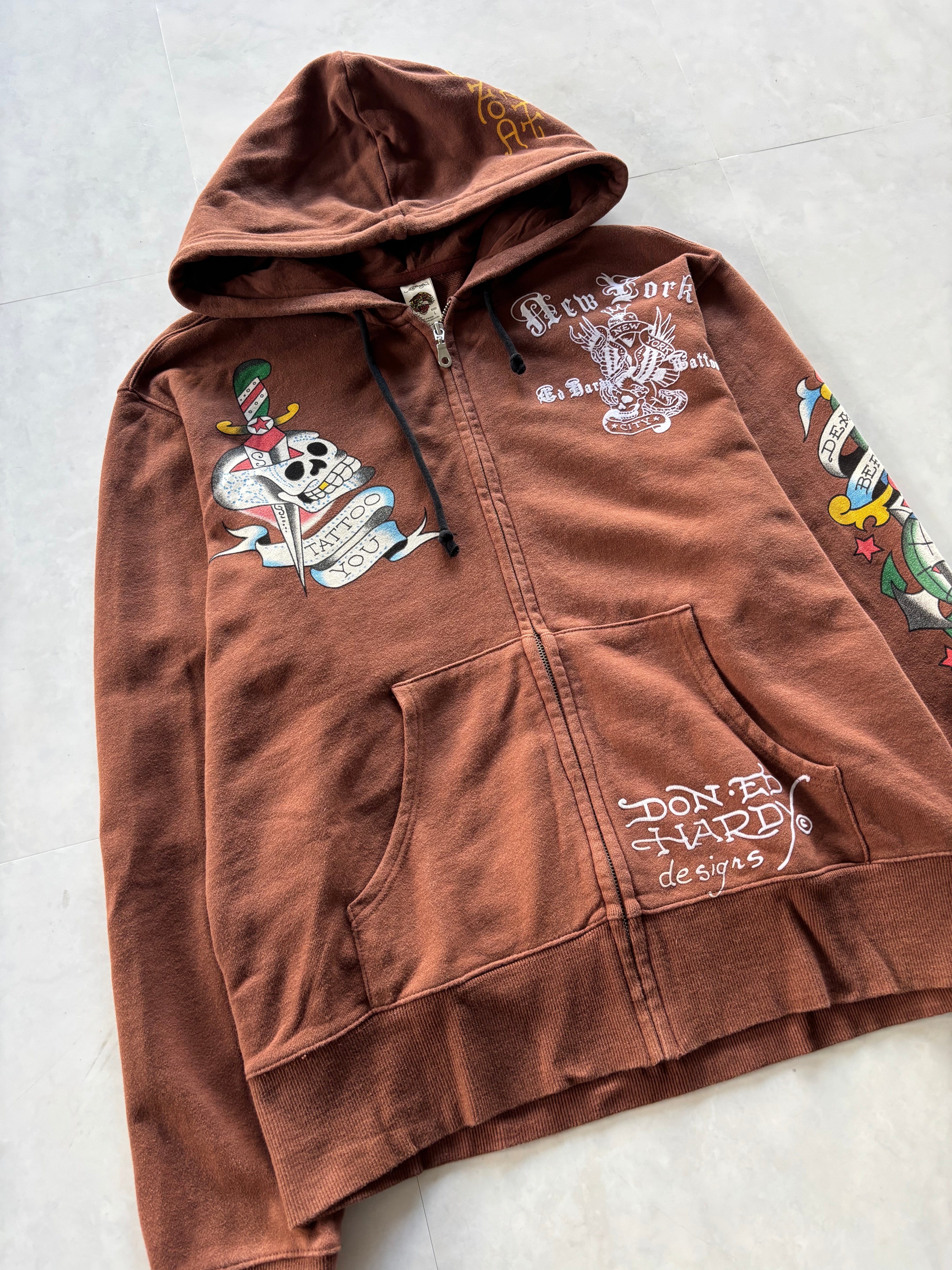 ED HARDY Tattoo Graphics Zip Hoodie