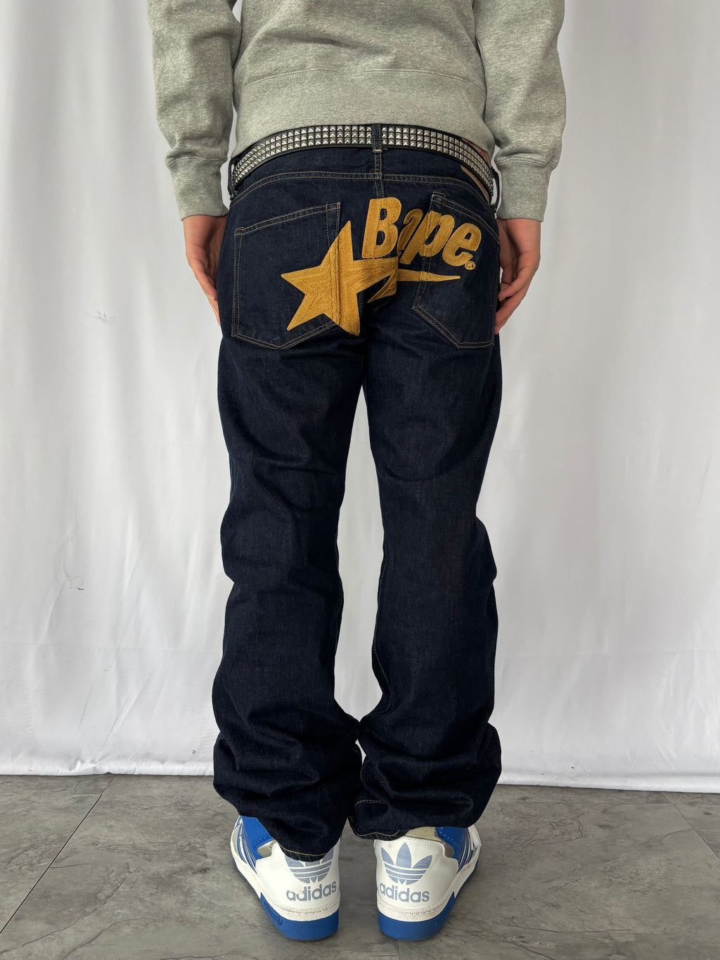 A BATHING APE Gold Star Logo Denim