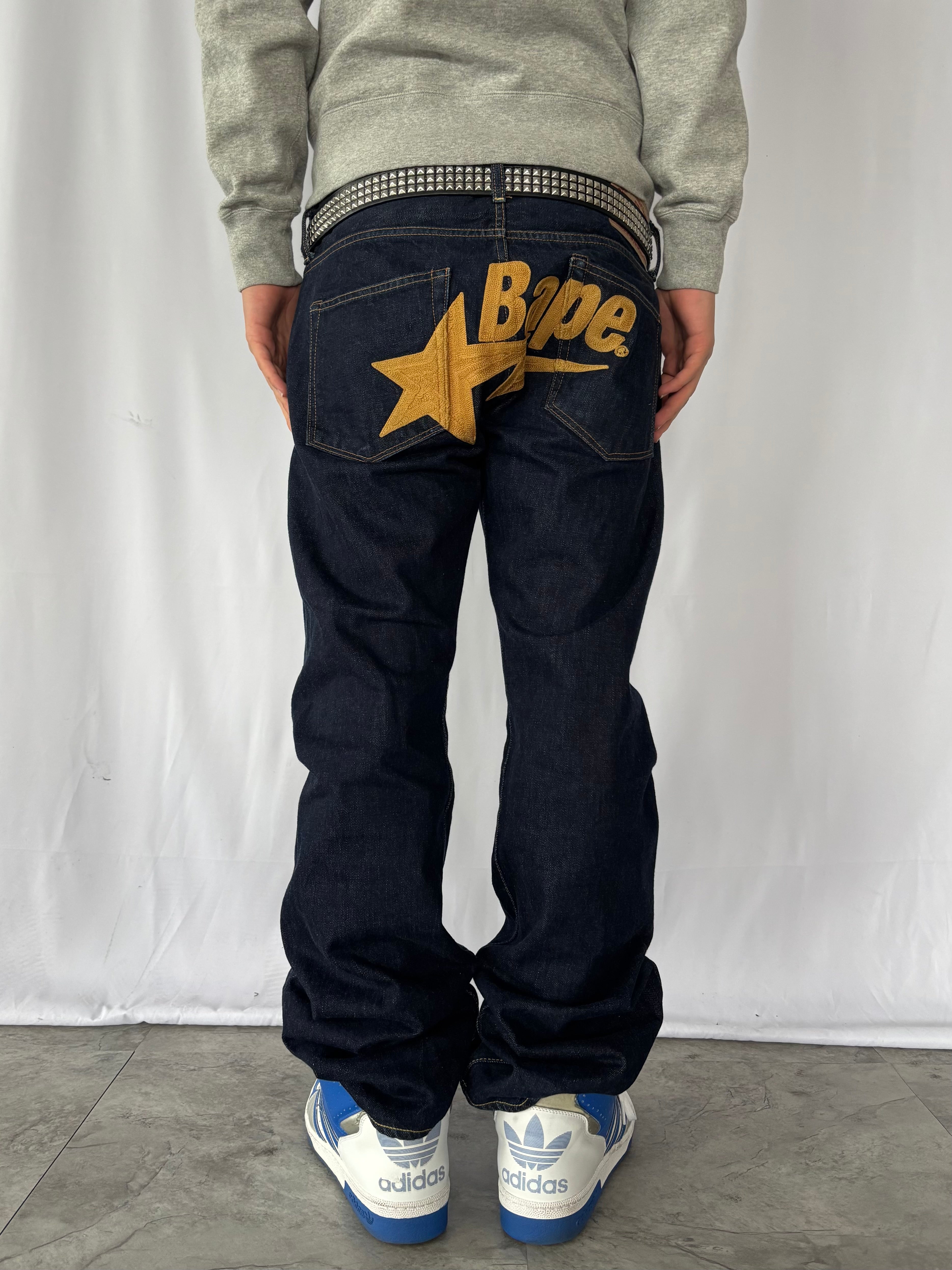 A BATHING APE Gold Star Logo Denim