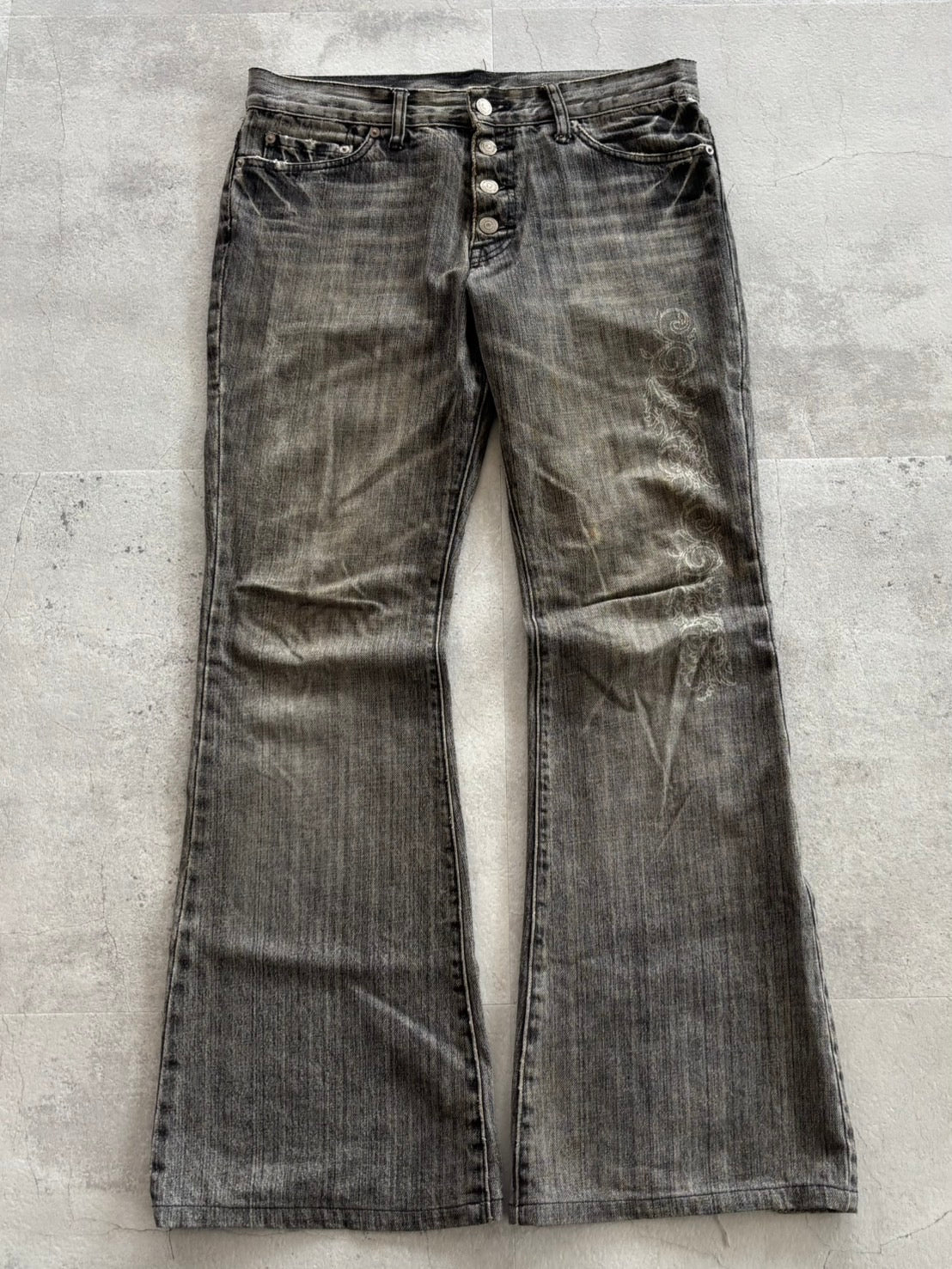 TORNADO MART Embroidery Flare Jeans