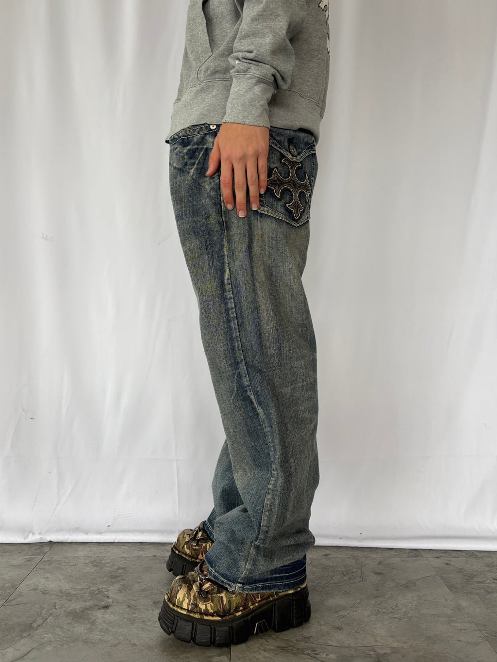 unknown cross buggy denim pants