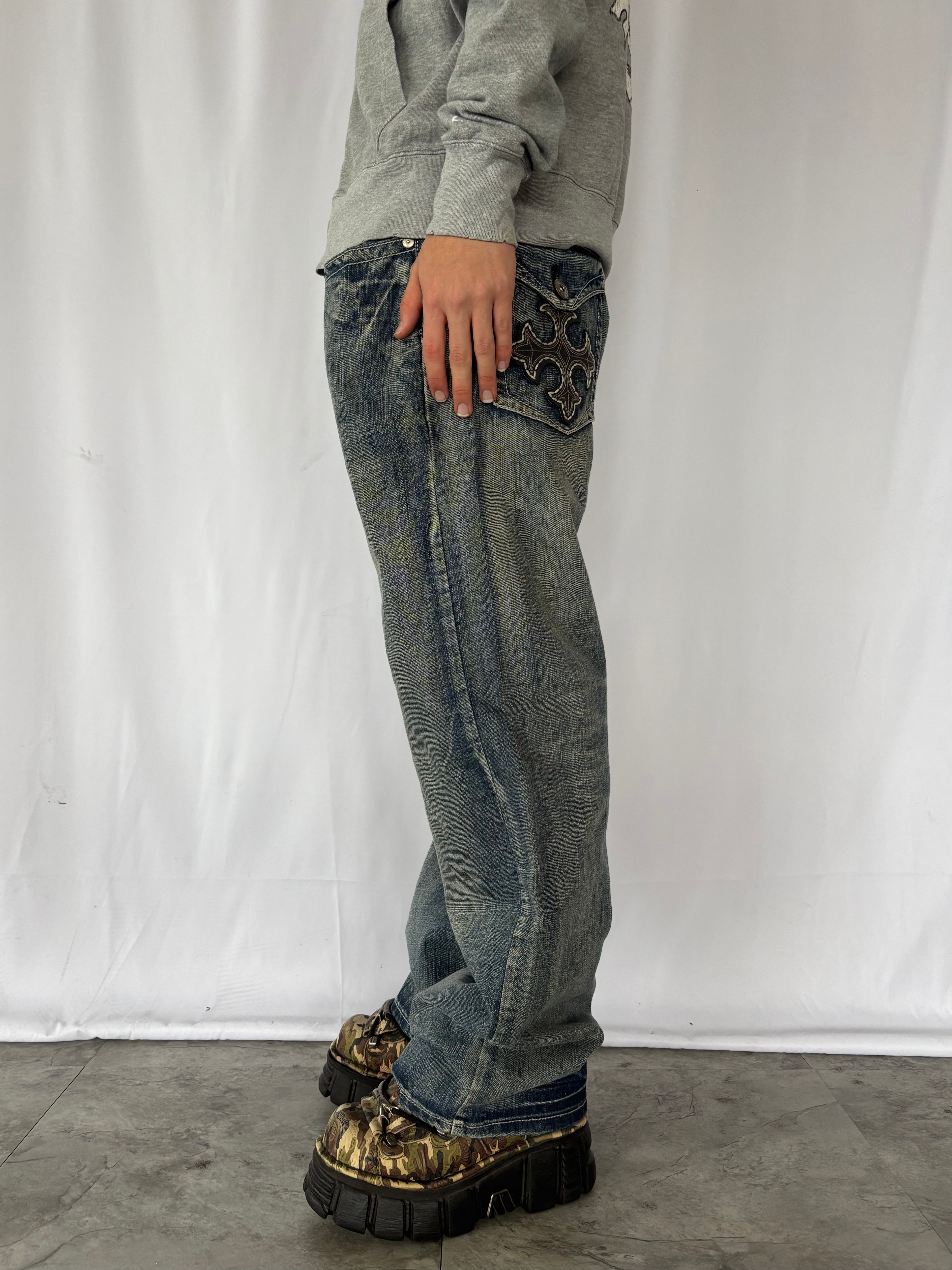 unknown cross buggy denim pants