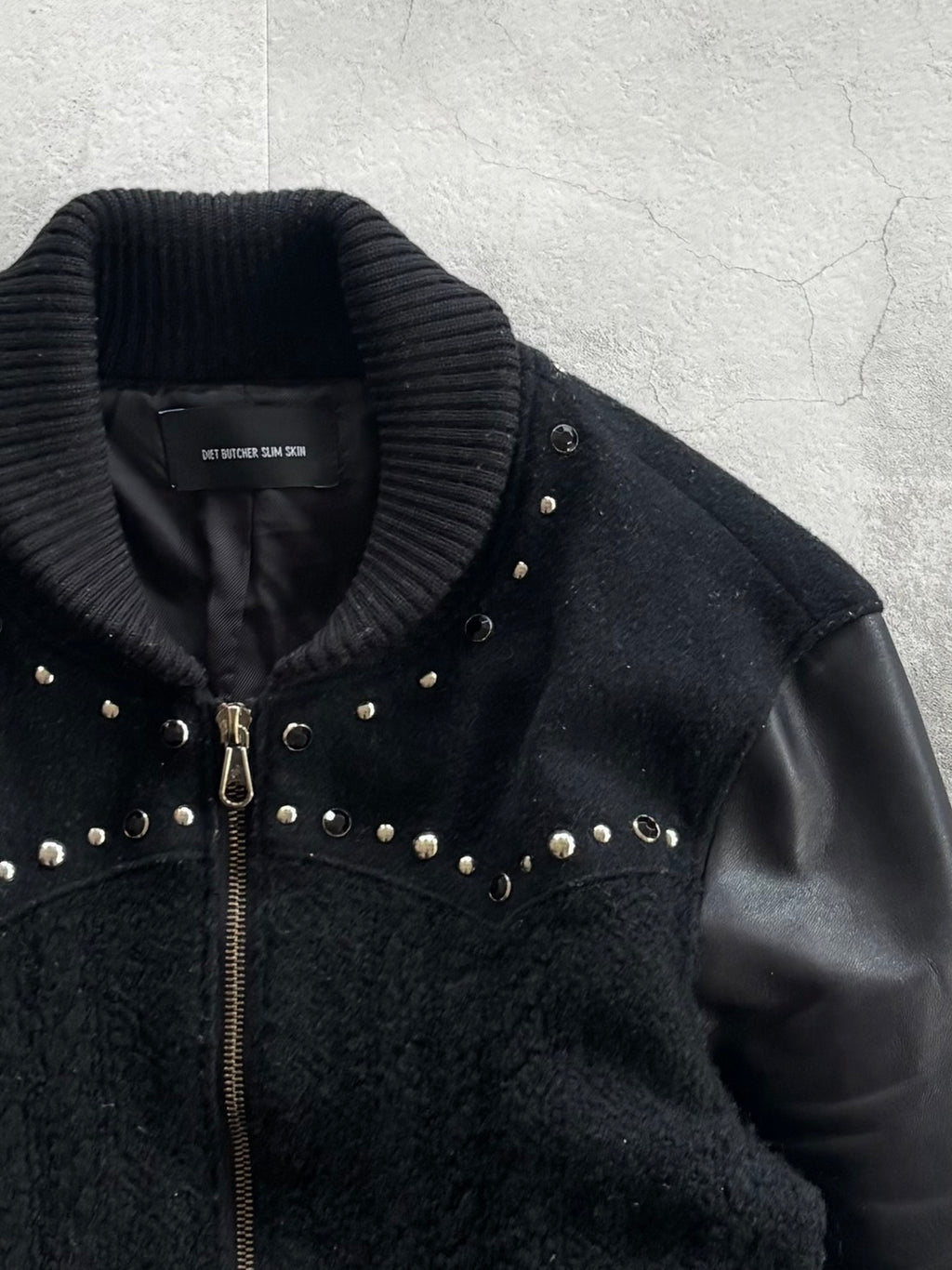 DIET BUTCHER Studded Leather Sleeve Jacket
