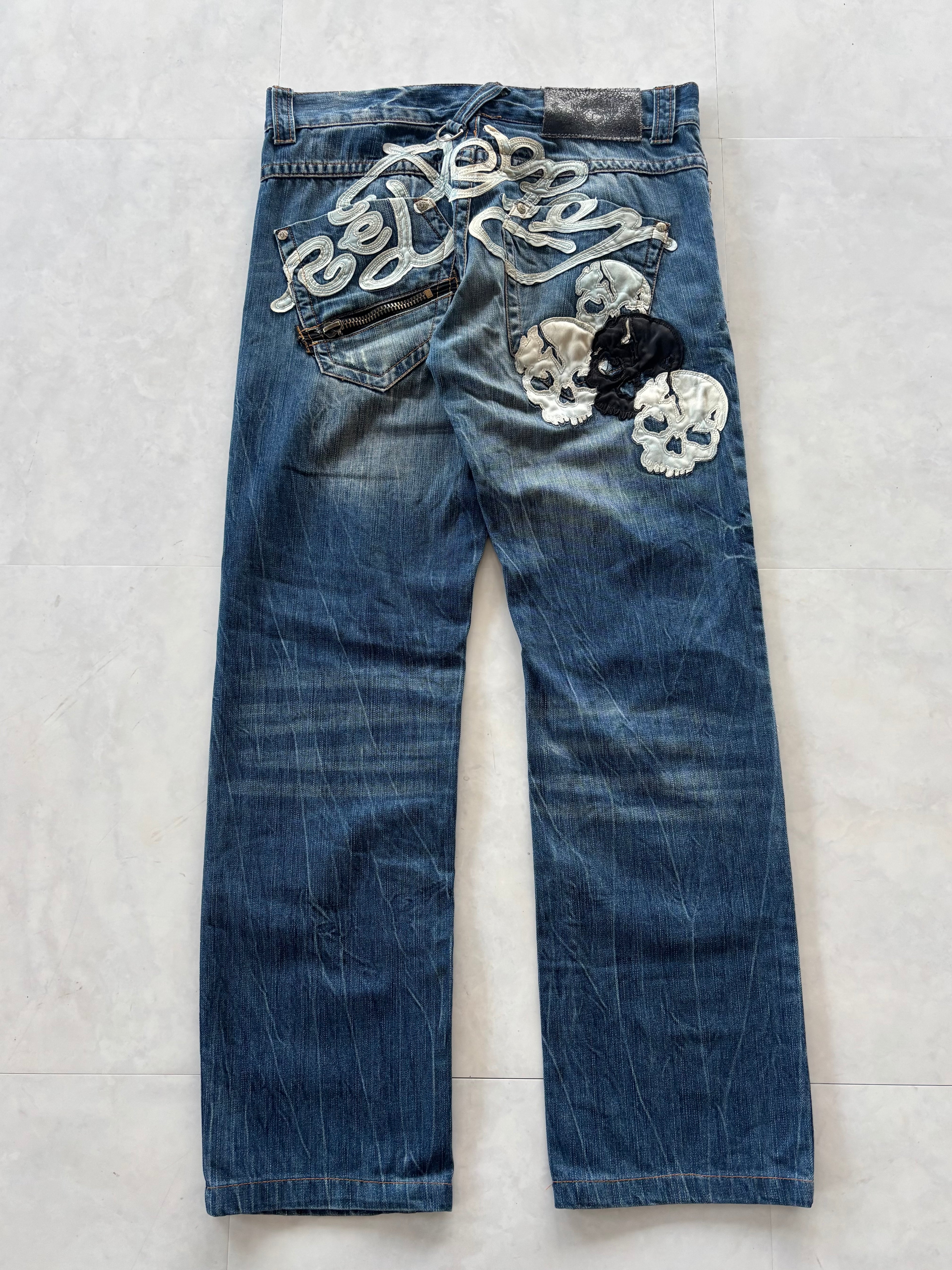 RED PEPPER skull heavy embroidery denim