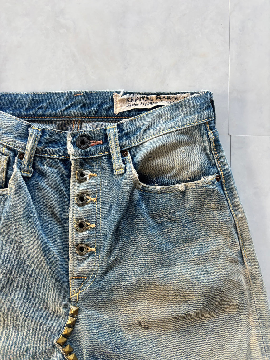 KAPITAL Deformed Sarouel Denim Shorts