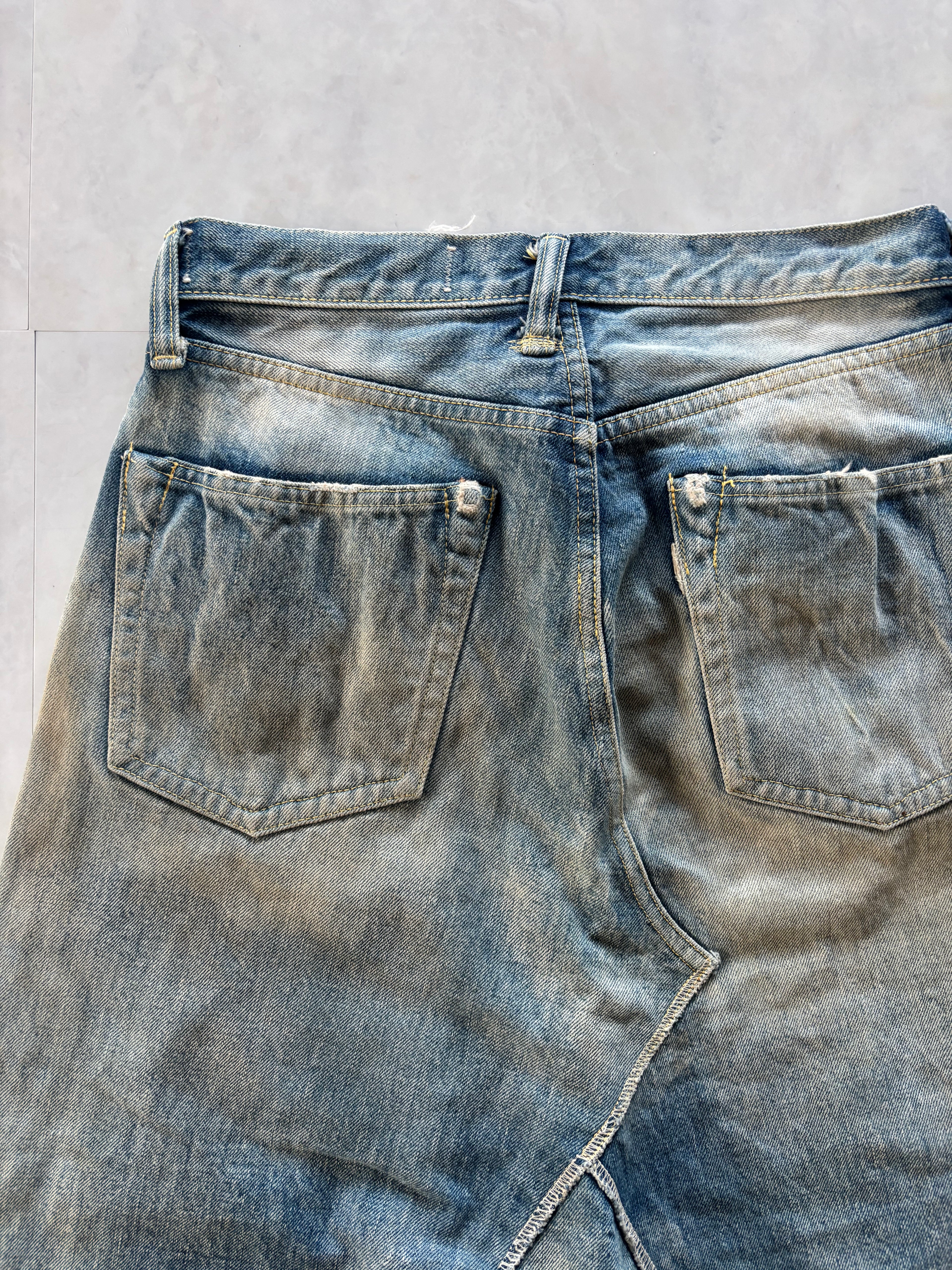 KAPITAL Deformed Sarouel Denim Shorts