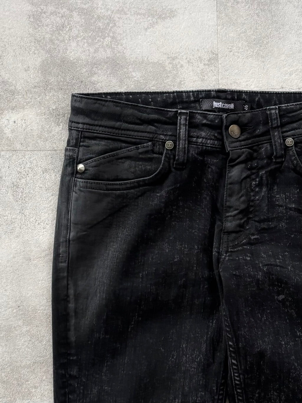JUST CAVALLI BLACK VENOM COATED SKINNY DENIM