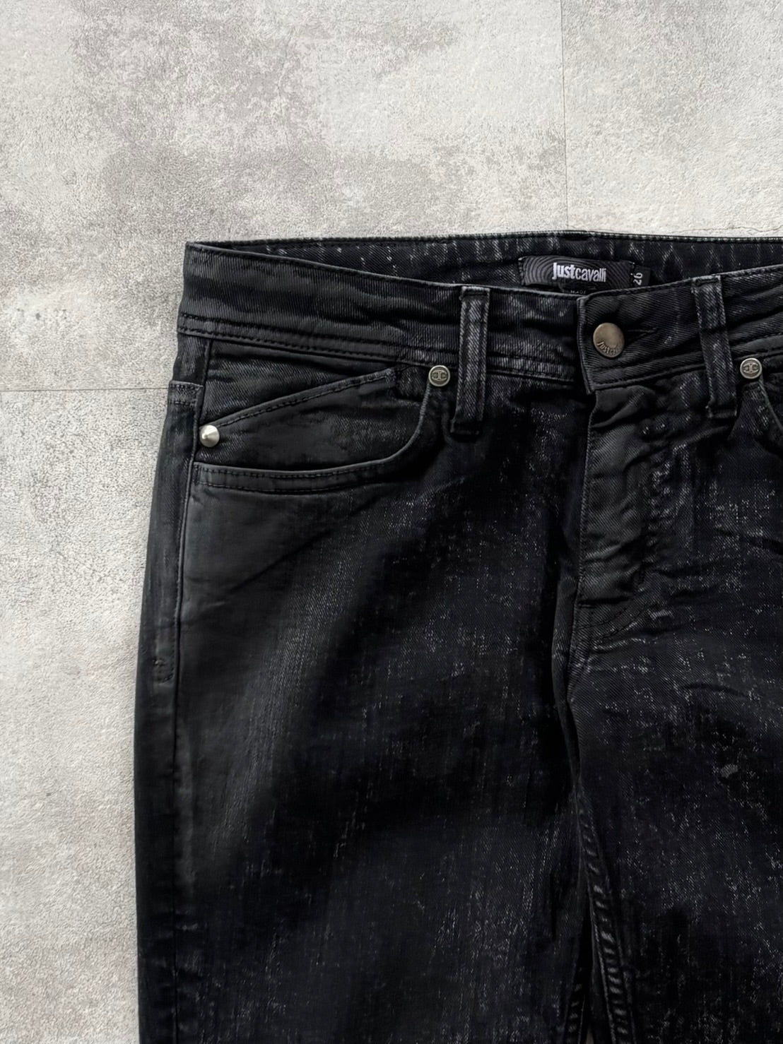 JUST CAVALLI BLACK VENOM COATED SKINNY DENIM