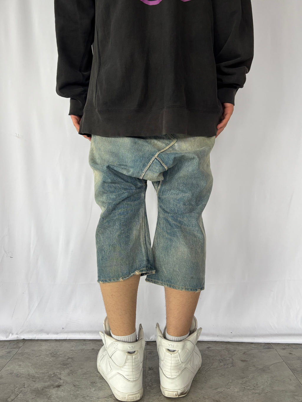 KAPITAL Deformed Sarouel Denim Shorts