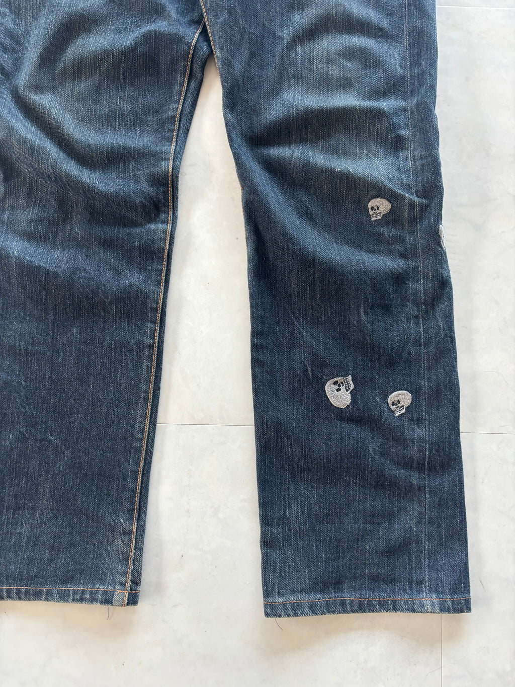 EVISU Skull All Over Embroidery Denim