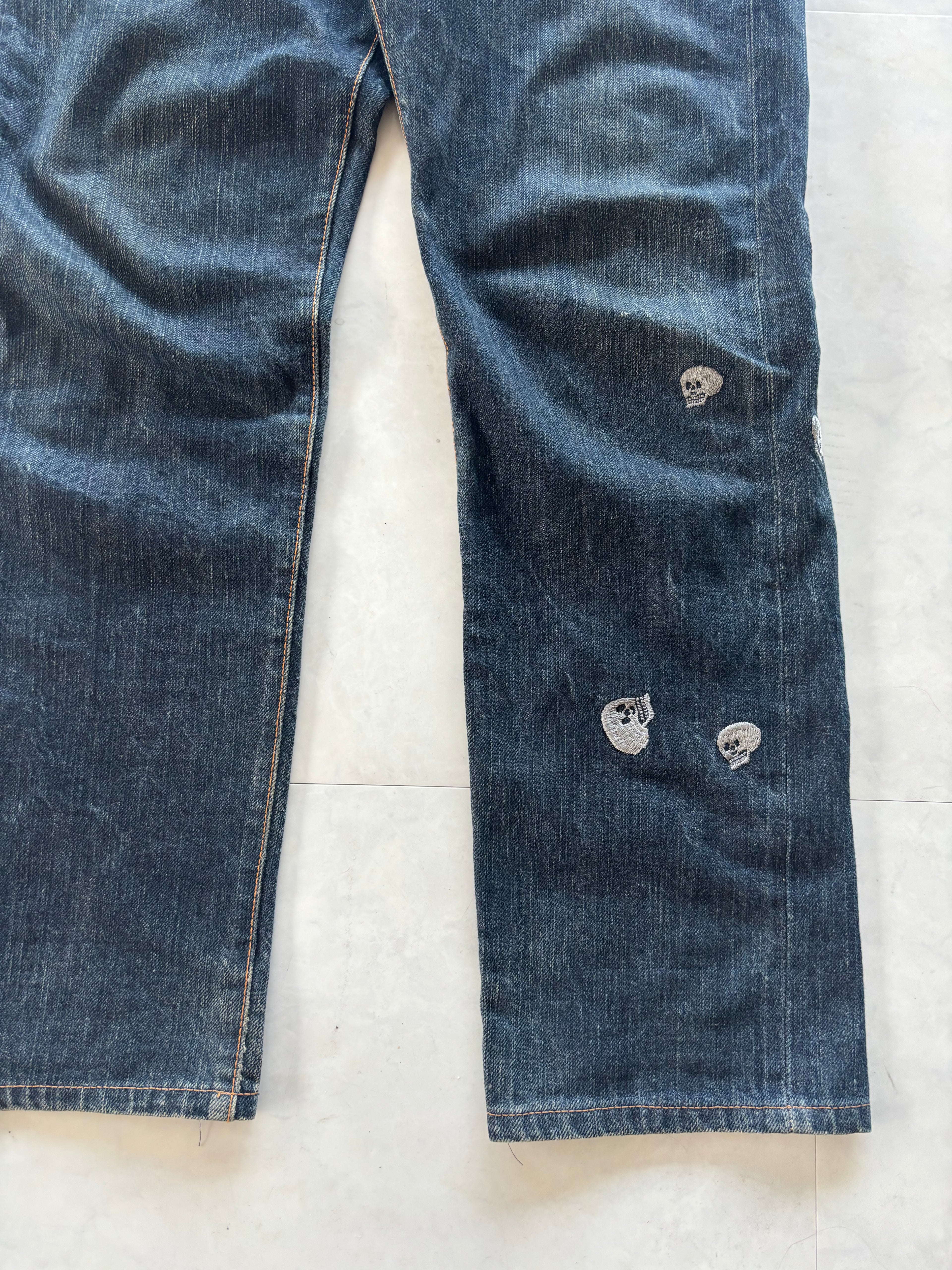 EVISU Skull All Over Embroidery Denim