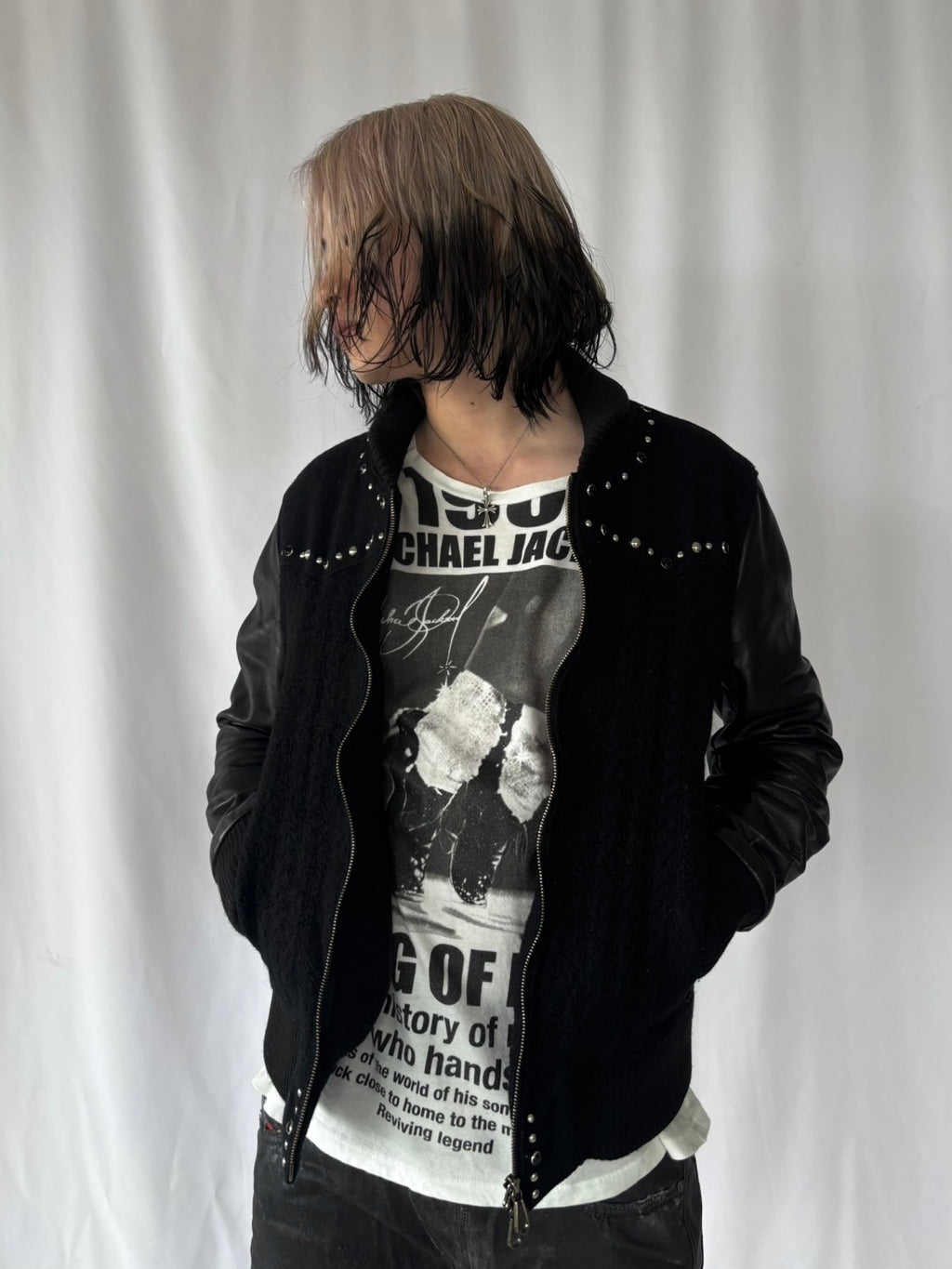 DIET BUTCHER Studded Leather Sleeve Jacket