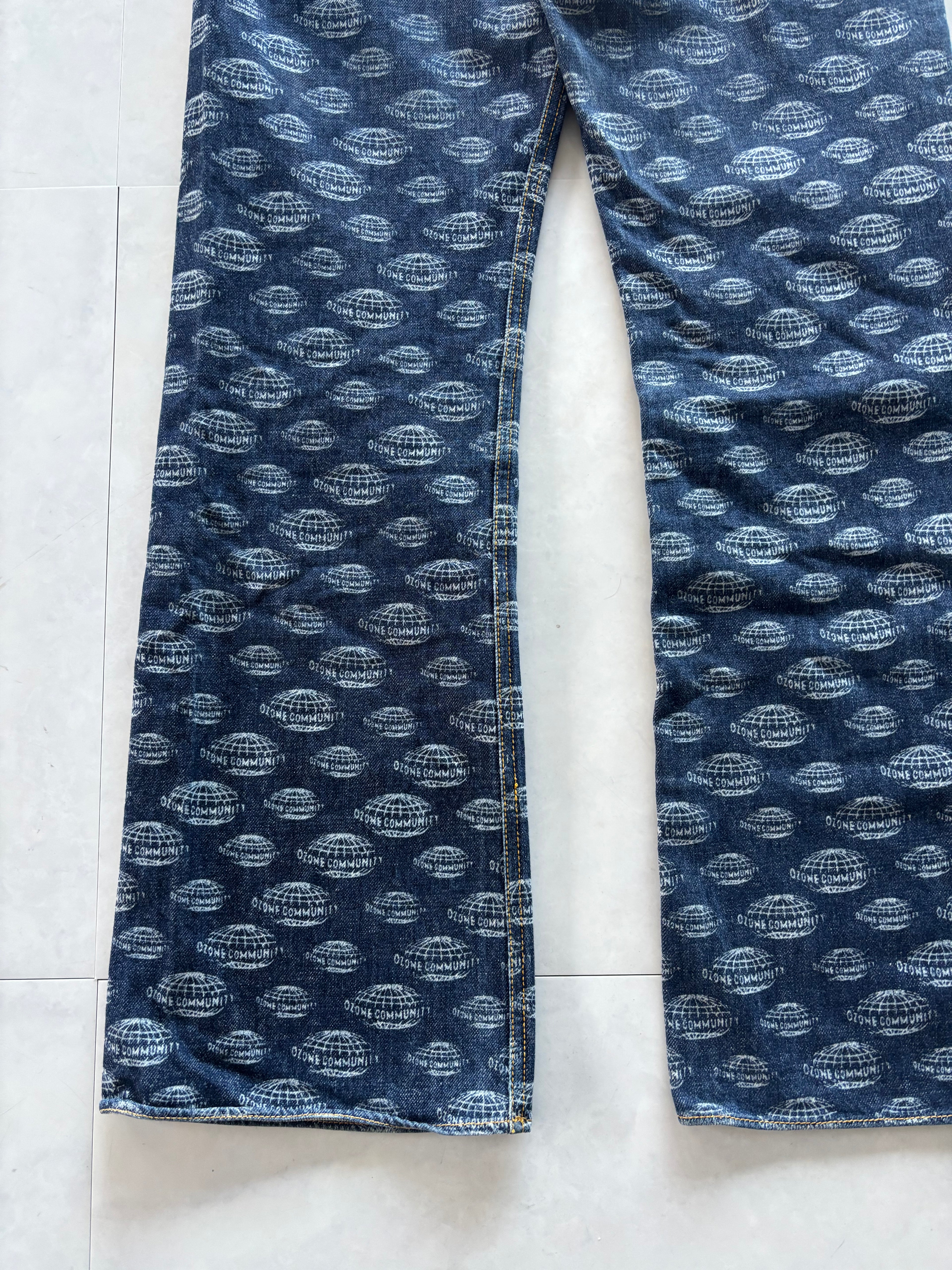 OZONE ROCK 2000s All Over Print Denim