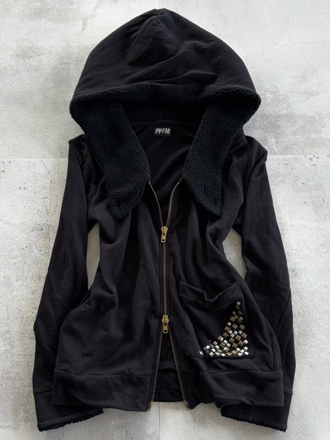 PPFM Studded Sherpa Hood Zip Hoodie