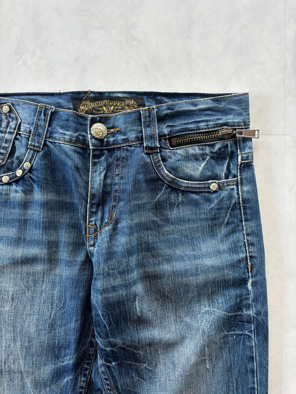 RED PEPPER skull heavy embroidery denim